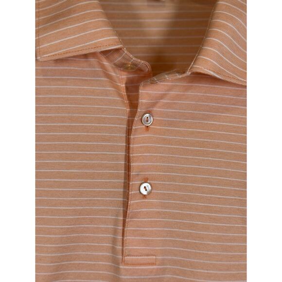 Peter Millar Men's Polo Golf Shirt Size Medium Peach/White Stripes - Picture 3 of 6